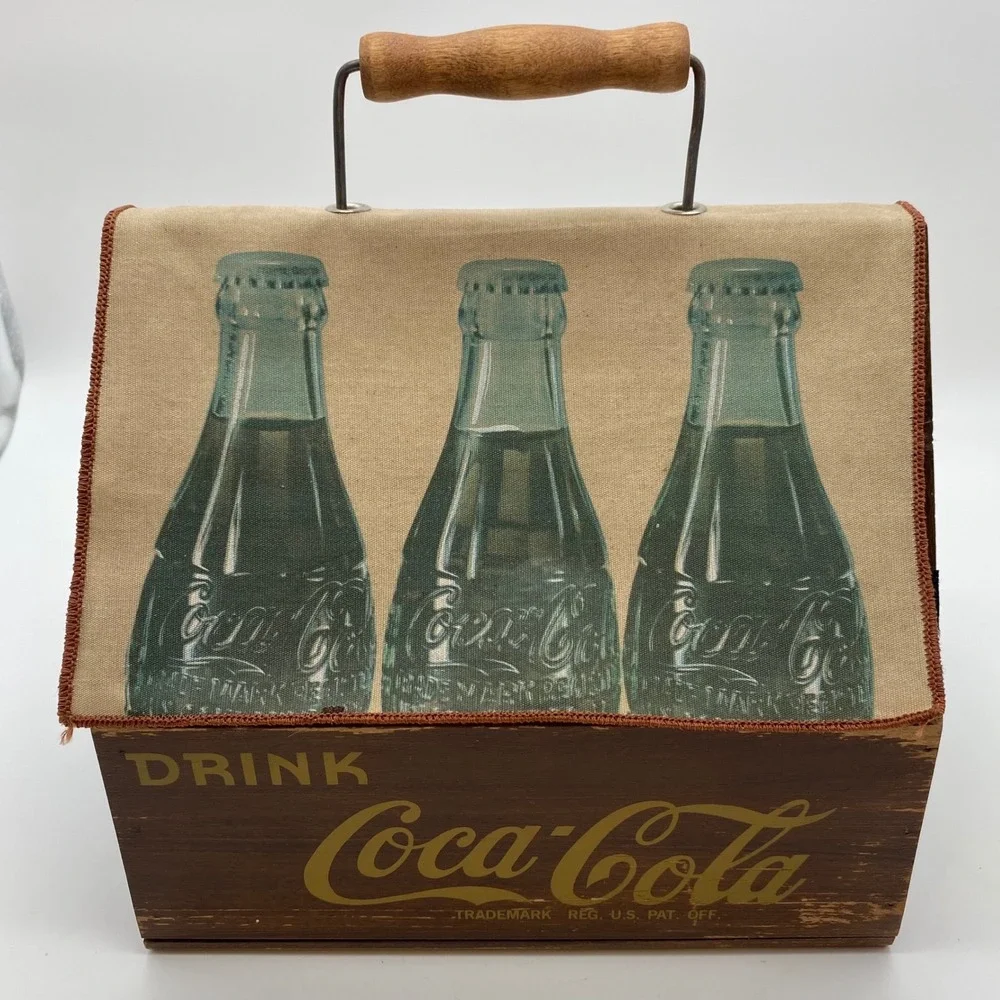 Coca-Cola Wooden Storage Crate Canvas Lid Brown Vintage Style Rustic Carrier